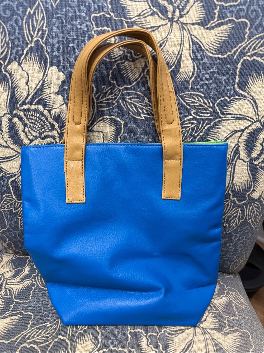 Blue Tote Bag with Tan Handles - Unbranded